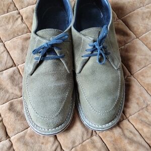 Vintage Olive Green Suede Hush Puppies Style Rockabilly Dapper Oxfords Men's 9.5